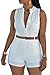 PROGRACE Womens Elegant Plunge V Neck Button Short Club Party Jumpsuit White Large