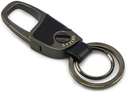 Key Chain, STYLBO Metal Leather Car Keychain Clip Hook Detachable Rings for Women and Mens (Brown gray)