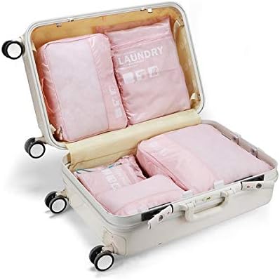 Packing Organizers - Clothing Cubes Shoe Bags Laundry Pouches for Travel Suitcase Luggage, Storage Organizer 7 Set Color Pink