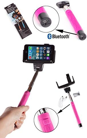 Universal Bluetooth Enabled Extendable Selfie Stick for iPhone 6,iPhone 6 Plus 5s 5c 5 4s 4,Samsung Galaxy S5 S4 S3, Note 10.1 8 3 2 Moto X, Droid 2, Google Nexus 4, 5, 7, 8 (Hot Pink)