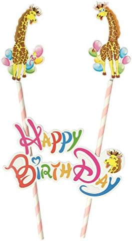 Giraffe Happy BirthDay Cake Banner Topper Decorations Accent Item for Kids, Adults, Boys, Girls, Baby, Toddler
