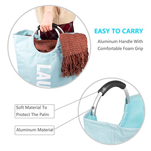 rabofly Large Laundry Basket, Collapsible Fabric Laundry Hamper Bag, Oxford Fabric, Waterproof, Folding Washing Bin Tote Bag Portable Dirty Clothes Basket with Comfort Durable Handles, Light Blue - Thumbnail 3