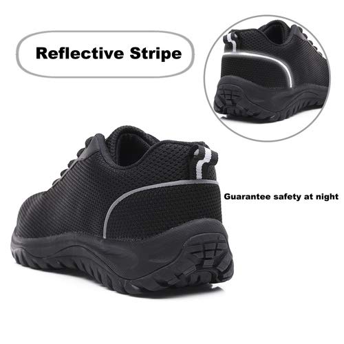 aeepd Steel Toe Shoes Men, Safety Work Sneakers Reflective Strip Industrial & Construction Shoe Black
