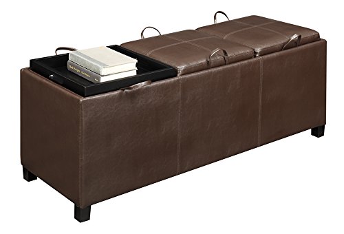 Convenience Concepts Designs4Comfort Tribeca Ottoman with 3 Tray Tops, Espresso Faux Leather - Thumbnail 4