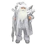 Northlight Winter Frost Standing White/Silver Santa Claus with Staff and Gift Bag Christmas Figure, 24