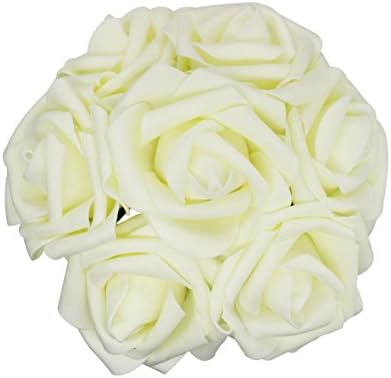 50pcs Artificial Flower，Real Touch Artificial Foam Roses Decoration DIY for Wedding Bridesmaid Bridal Bouquet Centerpieces Party (50, Ivory)