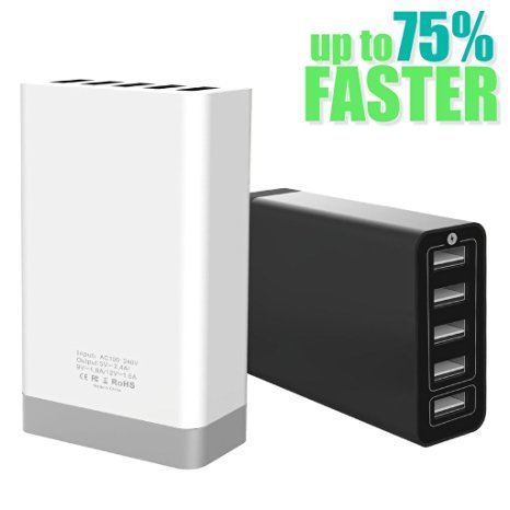 ChiTronic® 5-Port Rapid Charging USB Desktop Charger Hub Station [40W 8A Max Output] Supports Quick Battery Charging for Samsung Galaxy S6/S6 Edge, Nexus 6, Sony Xperia Z4, HTC One M9, LG G4 (Black)