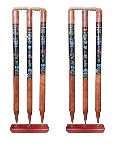 Cricket Wooden Stumps with Wicket Stand -Set of 6 (6 Wooden Cricket Stump with 4 BAILS &amp; 2 Stump Stand), by S S Enterprises