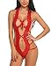 Avidlove Women Deep V Halter Lingerie Teddy One Piece Bodysuit Lace Babydoll Red L