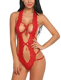 Picardías de una sola pieza, en forma de V con cuello halter, de encaje, de la marca Avidlove