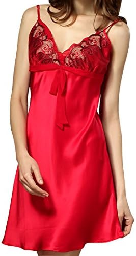 Fashion Silk Women's Nightgowns Classic Silk Lace Pajamas Small Red