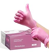 Pink Vinyl Disposable Gloves Medium 50 Pack - Latex Free, Powder Free Medical Exam Gloves - Surgi...