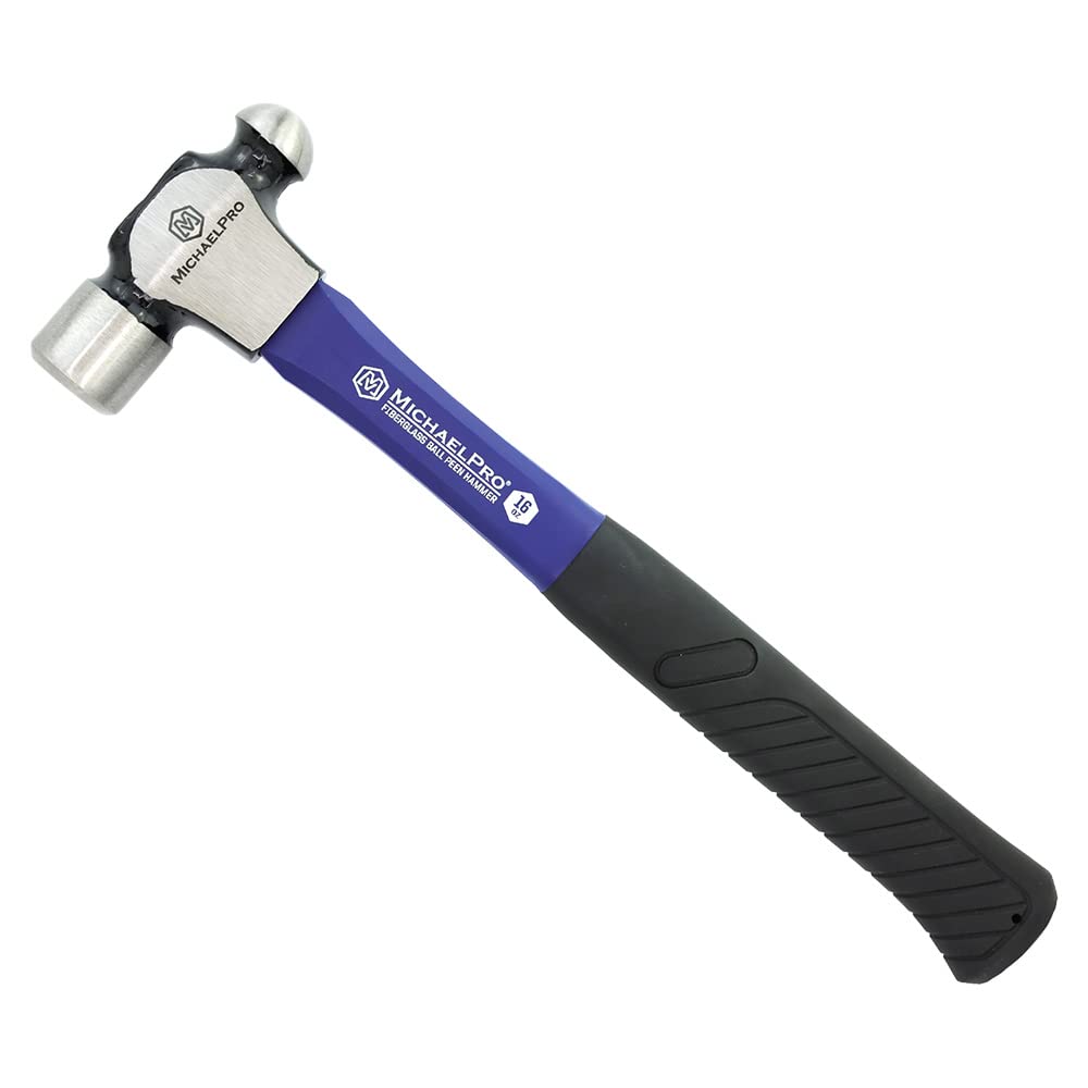 MichaelPro 16oz Ball Peen Hammer with Fiberglass Handle, Shock Resistant Design | MP004007