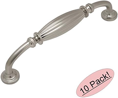Cosmas 10 Pack 7120SN Satin Nickel Country Style Cabinet Hardware Ribbed Handle Pull - 5" Inch (128mm) Hole Centers
