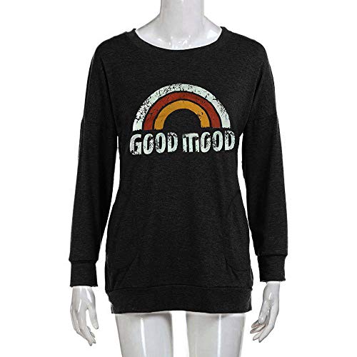 Women's Long Sleeve Tops,LuluZanm Sale! Ladies Autumn Winter Round Neck Blouse Rainbow Pringting Pullover