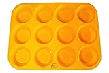 Yellow 12 Cup Silicone Muffin/Cupcake Pan with Recipe eBook (14) by Bear Bakeware, Non-stick, BPA-free, Dishwasher Friendly, FDA Approved 100% Food Grade Silicone