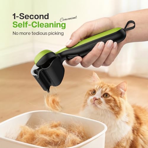 pecute Dead Hair Rake with Pet Combs, Self-Cleaning Undercoat Brush, Undercoat Undercoat Brush, Grooming Kit for Dogs Cats Stainless Steel for Long Hair(Green)