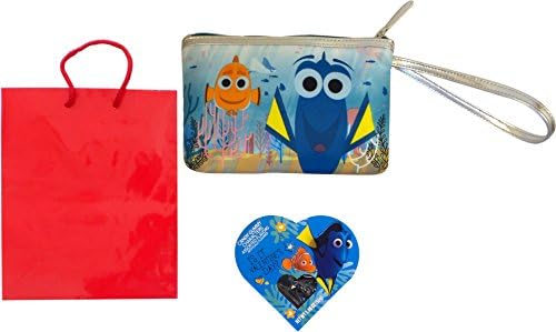 Disney Pixar Finding Dory Girls Valentines Day Gift Bundle: 8" x 5" Cosmetic Bag, Galerie Candy Gummy 2oz Valentine "Is It Valentine's Day?", Amscan 8" Red Tote Bag and White Tissue Paper