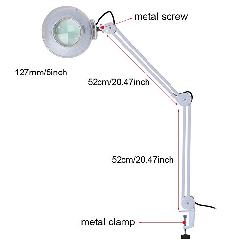 LED Magnifying Lamp,8X LED Magnifier Lamp with Clamp Swivel Arm Adjustable Magnifying Light LED Beauty Manicure Tattoo Skincare Equipment (8X White)