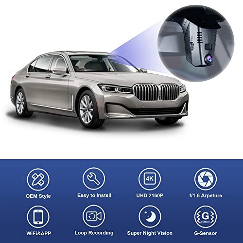 Fitcamx Dash Cam Compatible with BMW 5 7 Series 530i 540i 530e 740i 745e 750i M550i M760i Xdrive G30 G31 G11 6 Series Gran Turismo (G32), 4K WiFi Car Camera, Night Vision, UHD Night Vision, G-Sensor, 64GB Card
