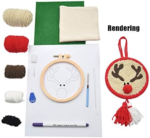 Hvoz Embroidery Kits, Cross-Stitch, Punch Needle Embroidery Starter Kits Threader Fabric Embroidery Hoop Yarn Punch Needle Tools