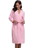 Aibrou Bathrobes for Women Waffle Weave Spa Robe Womens Kimono Lightweight Cotton Robe Pink