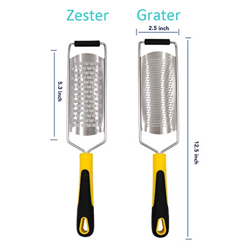 Beaverve Cheese Grater, 2 Pcs Stainless Steel Hand Grater for Kitchen, Pro Grade Handheld Fine Zester & Cheese Grater with Covers - Easily Shreds & Grates Vegetables, Cheeses, Fruits, Other Foods 