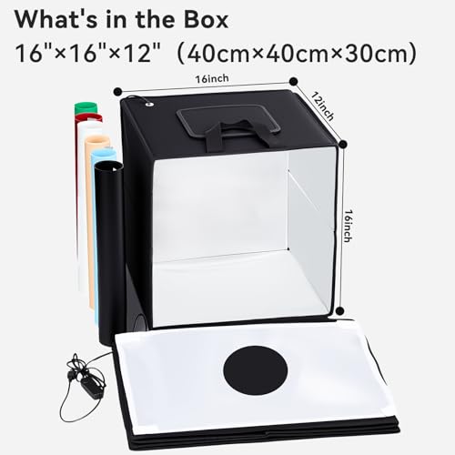 Photo Light Box Photography - 40x40cm (16"x16") Photo Studio Lightbox with 120 LED Lights & 6 Backdrops for Jewelry and Small Items Product Photography