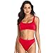 Dixperfect Two Pieces Bikini Sets Swimsuit Sports Style Low Scoop Crop Top High Waisted High Cut Cheeky Bottom (L, Red)