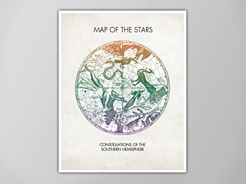 Map of the Stars, Vintage Constellation Map for Southern Hemisphere, Constellation Map Poster, Star Map Print, Constellation Illustration