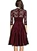 Mmondschein Women Vintage 1930s Style 3/4 Sleeve Black Lace A-line Party Dress DarkRed S