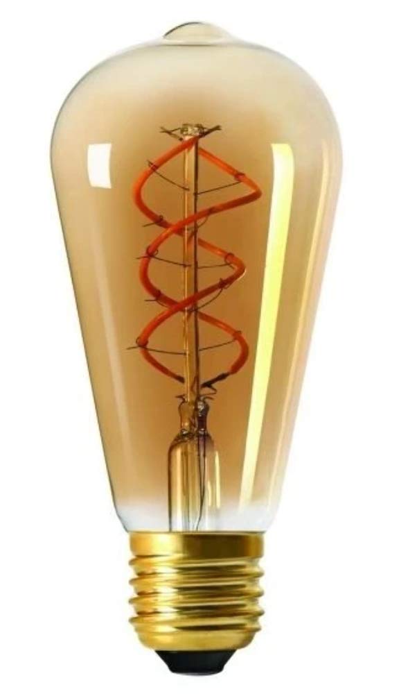 Girard Sudron 716604-LED 64mm Teardrop ST64 LED Twisted Filament Lightbulb Lamp, E27 (ES Edison Screw Cap), Amber, Warm White, 400 Lumens, Dimmable, 5 W