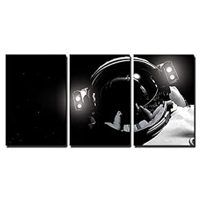 3 Piece Canvas Wall Art - The Astronaut in Outer Space - Modern Home Art Stretched and Framed Ready to Hang - 16"x24"x3 Panels