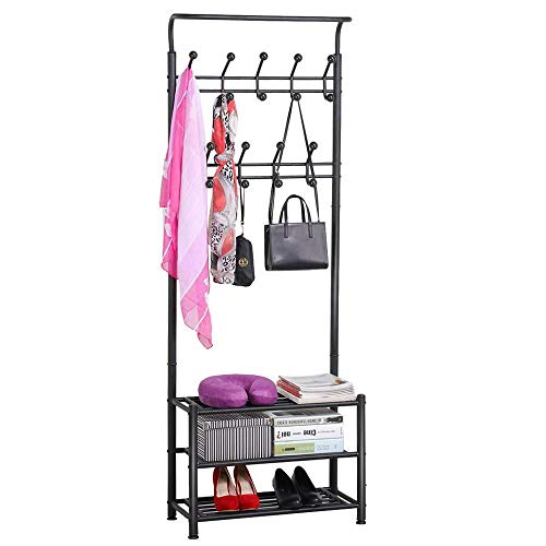 Yaheetech 3in1 Coat Rack Shoe Bench Entryway Hall Tree with 18 Hooks