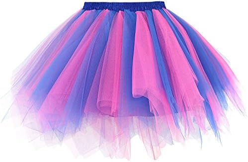 Women's 1950s Vintage Tutu Dresses Petticoat Ballet Bubble Layered Tulle Skirts (Royal Blue/Hot Pink)