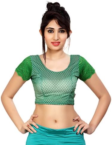 Louis Fashion Printed imported Cotton Lycra Fabric Women Saree Blouse Choli (XXL, Green)