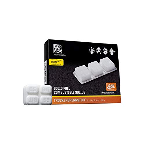 Esbit 1300-Degree Smokeless Solid 14g Fuel Tablets for Backpacking, Camping, and Emergency Prep, 12 Pieces