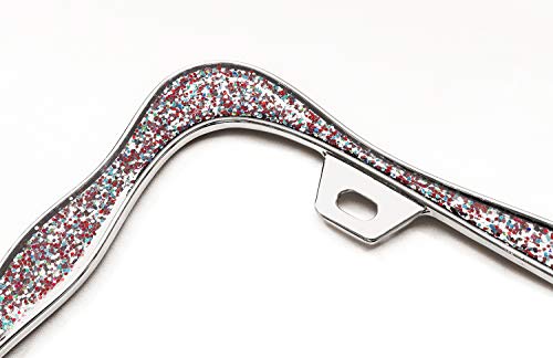 Creathome 3D Shining License Plate Frame, Chrome with Mix Shining Colorful Chunky Gliter, Pure Zinc Alloy Metal