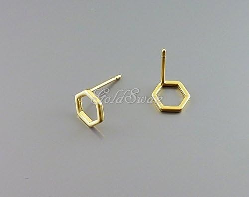 GoldSwan honeycomb / hexagon geometric post stud earrings (7mm, Gold)