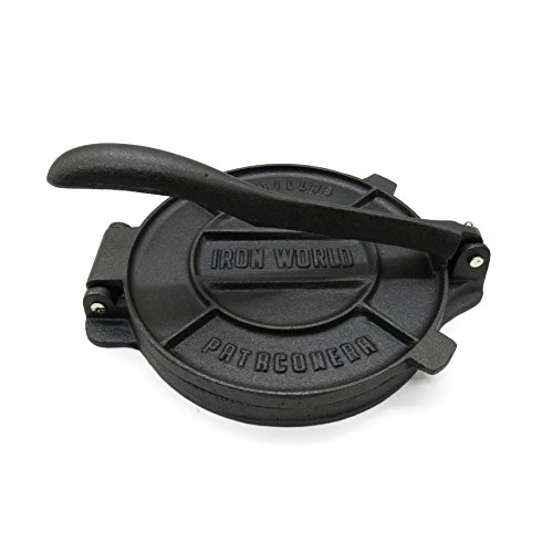 Iron World Tortilla Press Pre-seasoned - Cast Iron Tortilla Pataconera Roti Flatbread Pita Press. Seasoned 8 inch Heavy Gauge. Non Stick Corn Flour Iron Cast Press