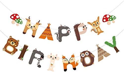 Woodland Creature Theme Happy Birthday Banner Boy Girl Wild Animal