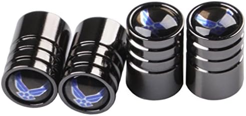 Quentacy US Air Force Emblem Blue Wings Metal Tire Valve Caps Decorative Gift Set of 4 (Black)