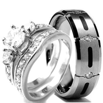 Titanium engagement and wedding ring set