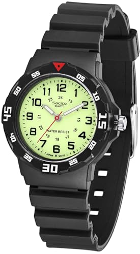 SOCICO Children Analog Watch for Boys Girls Waterproof Time Teaching Watch with Soft Band, Learning Time Wrist Watch Easy to Read Christmas Gifts for Kids Ages 3-12 Great Gifts