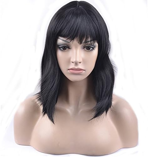 Long Shoulder Length Straight Heat Resistant Synthetic Wigs for Women Girls Cosplay Party (Black) +Wig Cap+Eyelash