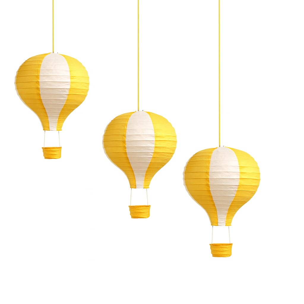 3 pcs Hot Air Balloon 10" (25cm) Hot Air Balloon Decor Hanging Lanterns Paper Lampshade (Yellow)