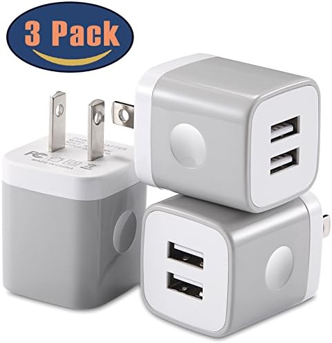 USB Wall Charger, STELECH 3-Pack 2.1A Dual USB Plug Charging Block Power Adapter for iPhone X/8/7/6/6S Plus, Samsung Galaxy S5/S6/S7 Edge, iPad, LG, HTC, ZTE, Motorola, Nexus and More (Grey)