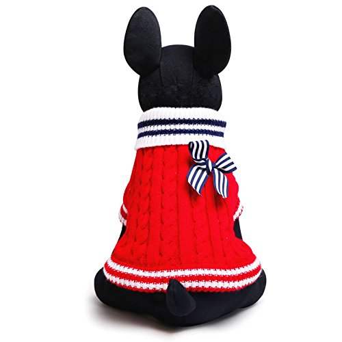 SMALLLEE_Lucky_Store Jumper Sweater Jacket Knitted Warm Winter Coat for Chihuahua Small Dog Kitten Cat Red L