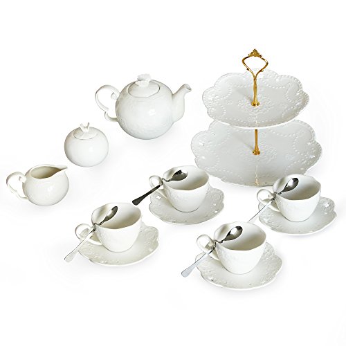 Porcelain Tea Cup and Saucer Coffee Cup Set with Saucer, Spoon, Sugar, Creamer TC-HYHD-W