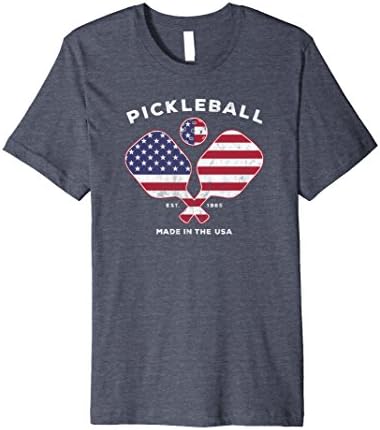 Mens Pickleball Made in the USA 1965 Distressed Premium T-Shirt Large Heather Blue